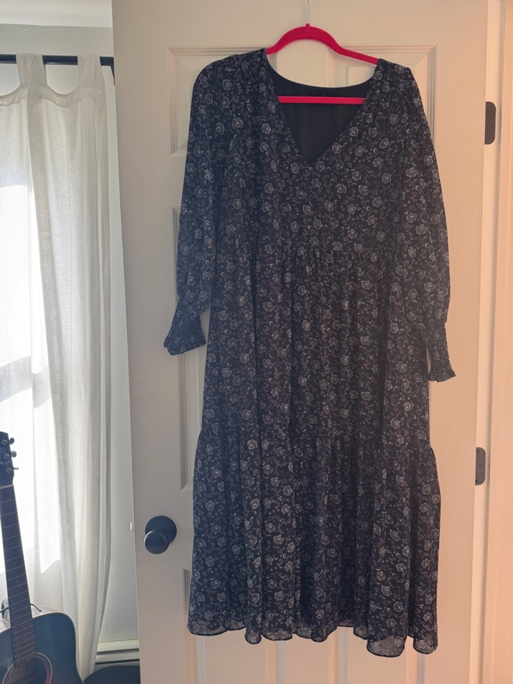 Madewell Black Floral V-Neck Maxi Dress